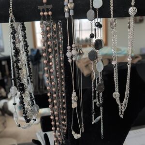 Multi-Style Women's Necklace Set in Black, Silver and Taupe